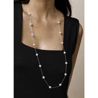 The Pearl Source 14k Gold 8.0-8.5mm Opera Japanese Akoya Pearl Tincup Necklace In White