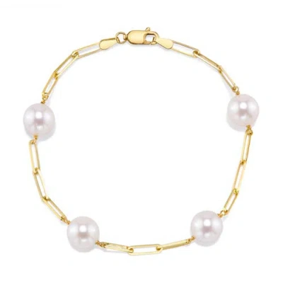 The Pearl Source 14k Gold 8.5-9.0mm Japanese Akoya Pearl & Chain Link Bracelet