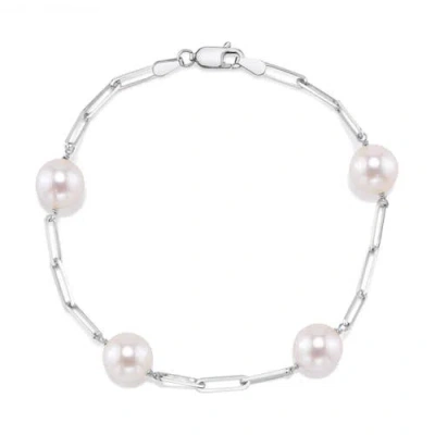 The Pearl Source 14k Gold 8.5-9.0mm Japanese Akoya Pearl & Chain Link Bracelet In Gray