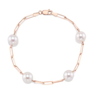 The Pearl Source 14k Gold 8.5-9.0mm Japanese Akoya Pearl & Chain Link Bracelet In Multi