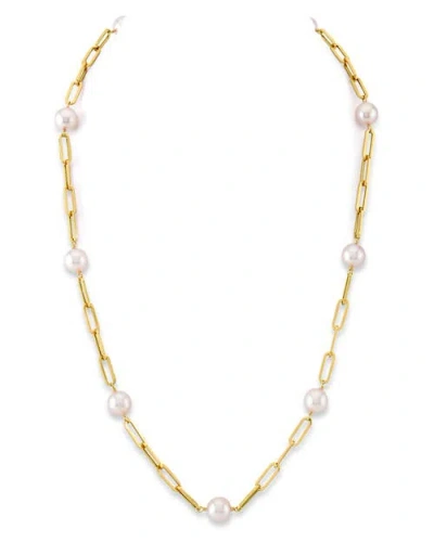 The Pearl Source 14k Gold 8.5-9.0mm Japanese Akoya Pearl & Chain Link Necklace