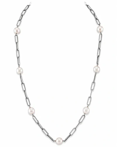The Pearl Source 14k Gold 8.5-9.0mm Japanese Akoya Pearl & Chain Link Necklace In Metallic