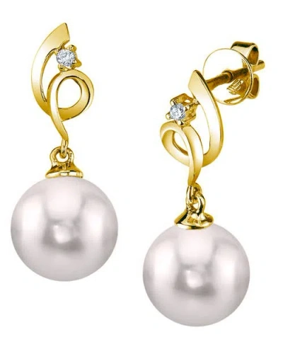 The Pearl Source 14k Gold Akoya Certified Hanadama Pearl & Diamond Symphony Earrings