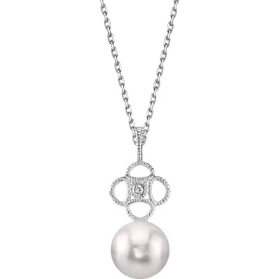 The Pearl Source 14k Gold Akoya Pearl & Diamond Lacy Pendant In White Gold