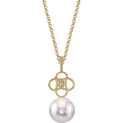 The Pearl Source 14k Gold Akoya Pearl & Diamond Lacy Pendant In Yellow Gold