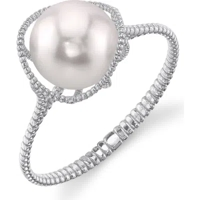 The Pearl Source 14k Gold Akoya Pearl Raven Ring In White Gold