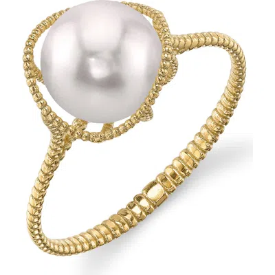 The Pearl Source 14k Gold Akoya Pearl Raven Ring In Yellow Gold
