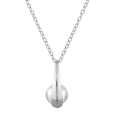 The Pearl Source 14k Gold Akoya Pearl Regina Pendant In Silver