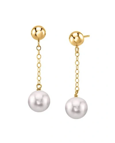 The Pearl Source 14k Gold Akoya Round Ball Double Chain Earrings In Yellow Gold