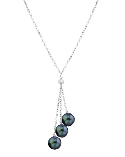 The Pearl Source 14k Gold Black Japanese Akoya Pearl Tincup Cluster Pendant In White Gold