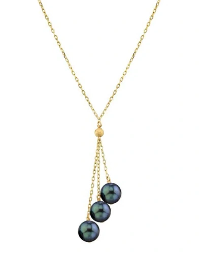 The Pearl Source 14k Gold Black Japanese Akoya Pearl Tincup Cluster Pendant In Yellow Gold