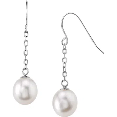 The Pearl Source 14k Gold Drop-shape Freshwater Pearl Lila Tincup Earrings In White Gold