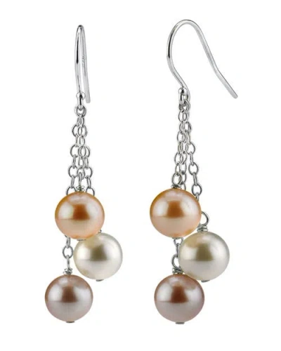 The Pearl Source 14k Gold Freshwater Multicolor Pearl Dangling Cluster Earrings In White Gold