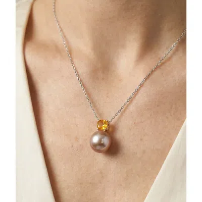 The Pearl Source 14k Gold Freshwater Pearl & Citrine Pendant In Pink Pearl