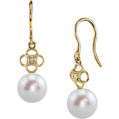 The Pearl Source 14k Gold Freshwater Pearl & Diamond Lacy Earrings