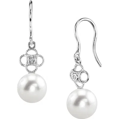 The Pearl Source 14k Gold Freshwater Pearl & Diamond Lacy Earrings
