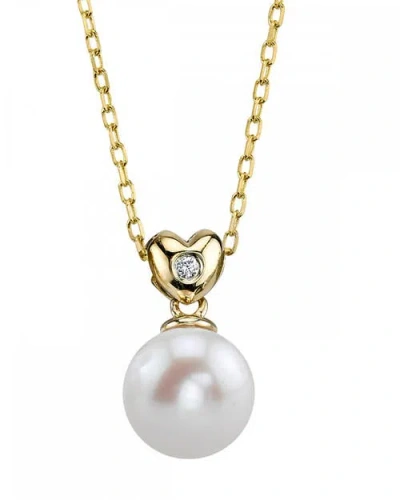 The Pearl Source 14k Gold Freshwater Pearl & Diamond Lev Pendant In Yellow Gold