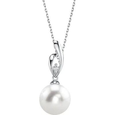 The Pearl Source 14k Gold Freshwater Pearl & Diamond Lois Pendant In Silver