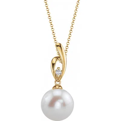 The Pearl Source 14k Gold Freshwater Pearl & Diamond Lois Pendant In Yellow Gold