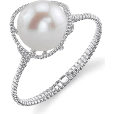 The Pearl Source 14k Gold Freshwater Pearl Raven Ring In White Gold