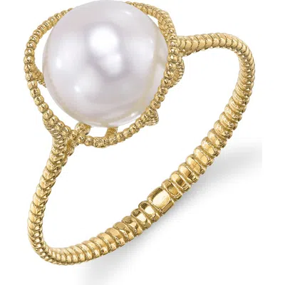 The Pearl Source 14k Gold Freshwater Pearl Raven Ring In Yellow Gold