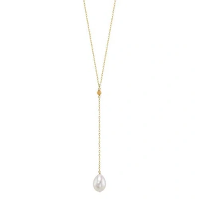 The Pearl Source 14k Gold Freshwater Pearl Tincup Lariat Necklace Pendant