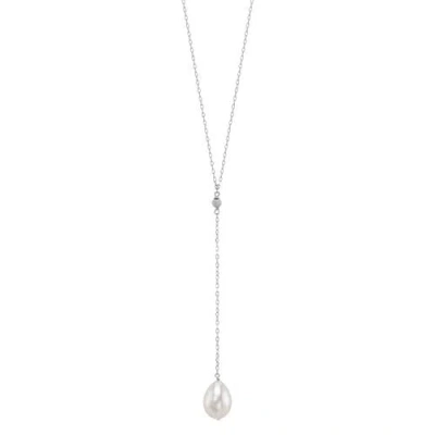 The Pearl Source 14k Gold Freshwater Pearl Tincup Lariat Necklace Pendant In Metallic