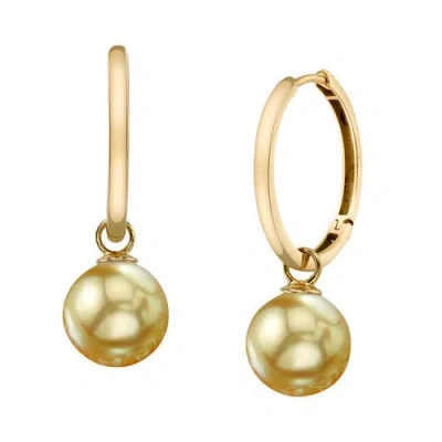 The Pearl Source 14k Gold Golden South Sea Pearl Hoop Galilea Earrings