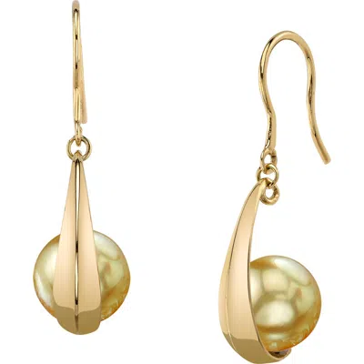 The Pearl Source 14k Gold Golden South Sea Pearl Regina Earrings In Yellow Gold