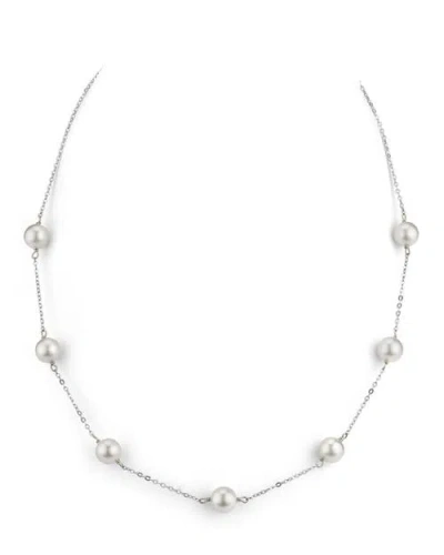 The Pearl Source 14k Gold Japanese Akoya Pearl Tincup Necklace In Silver