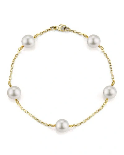 The Pearl Source 14k Gold Japanese Akoya White Pearl Tincup Bracelet In Multi