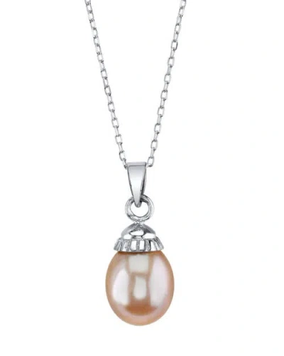 The Pearl Source 14k Gold Pink Freshwater Cultured Pearl Devon Pendant In White Gold