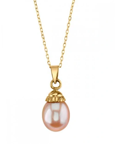 The Pearl Source 14k Gold Pink Freshwater Cultured Pearl Devon Pendant In Yellow Gold