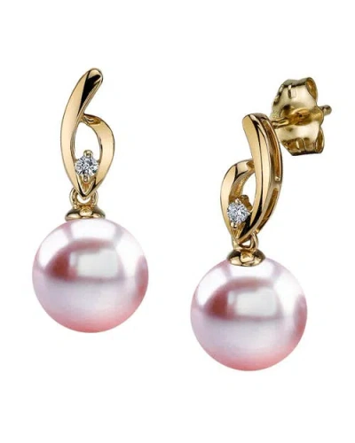 The Pearl Source 14k Gold Pink Freshwater Pearl & Diamond Lois Earrings In White Gold