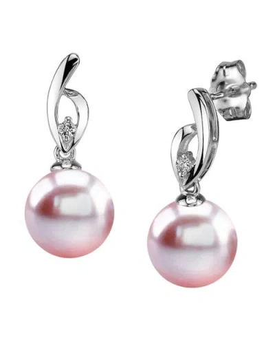 The Pearl Source 14k Gold Pink Freshwater Pearl & Diamond Lois Earrings In Yellow Gold