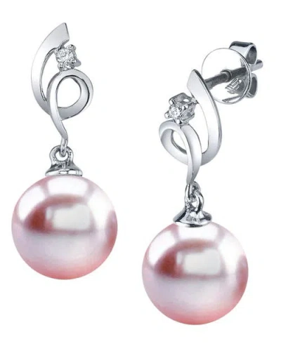 The Pearl Source 14k Gold Pink Freshwater Pearl & Diamond Symphony Earrings In White Gold