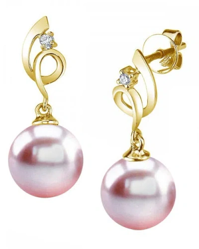 The Pearl Source 14k Gold Pink Freshwater Pearl & Diamond Symphony Earrings In Yellow Gold