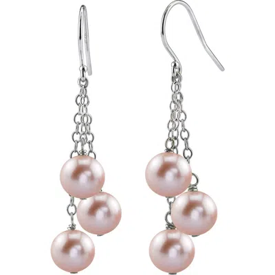 The Pearl Source 14k Gold Pink Freshwater Pearl Dangling Cluster Earrings In White Gold
