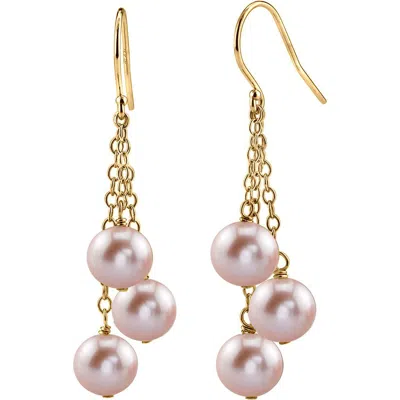 The Pearl Source 14k Gold Pink Freshwater Pearl Dangling Cluster Earrings In Yellow Gold
