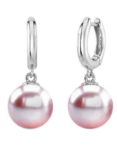 The Pearl Source 14k Gold Pink Freshwater Pearl Huggie Mary Earrings In White Gold