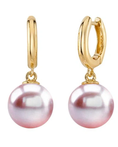 The Pearl Source 14k Gold Pink Freshwater Pearl Huggie Mary Earrings In Yellow Gold