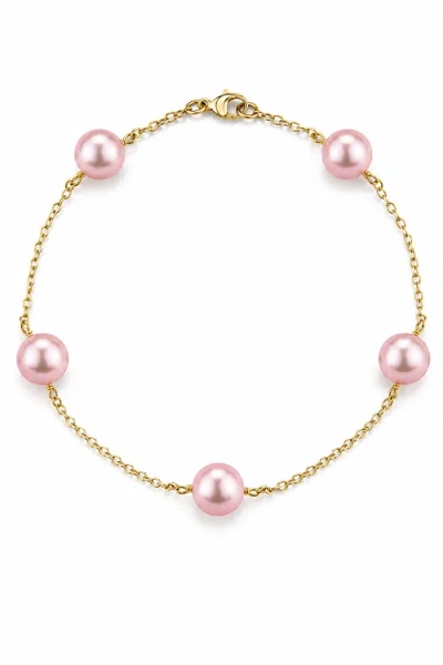The Pearl Source 14k Gold Pink Freshwater Pearl Tincup Bracelet