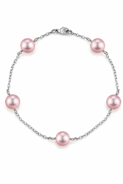The Pearl Source 14k Gold Pink Freshwater Pearl Tincup Bracelet