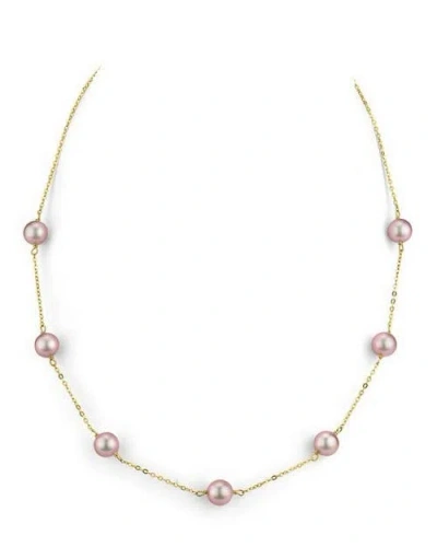 The Pearl Source 14k Gold Pink Freshwater Pearl Tincup Necklace