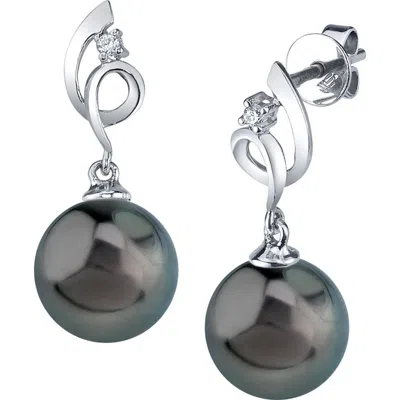 The Pearl Source 14k Gold Tahitian South Sea Pearl & Diamond Symphony Earrings In White Gold