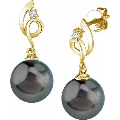 The Pearl Source 14k Gold Tahitian South Sea Pearl & Diamond Symphony Earrings In Yellow Gold