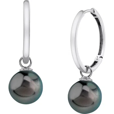 The Pearl Source 14k Gold Tahitian South Sea Pearl Hoop Galilea Earrings In White Gold