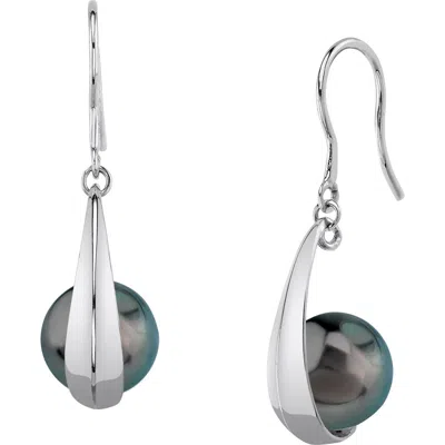 The Pearl Source 14k Gold Tahitian South Sea Pearl Regina Earrings In White Gold