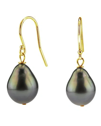 The Pearl Source 14k Gold Tahitian South Sea Teardrop Pearl Dangling Tincup Earrings