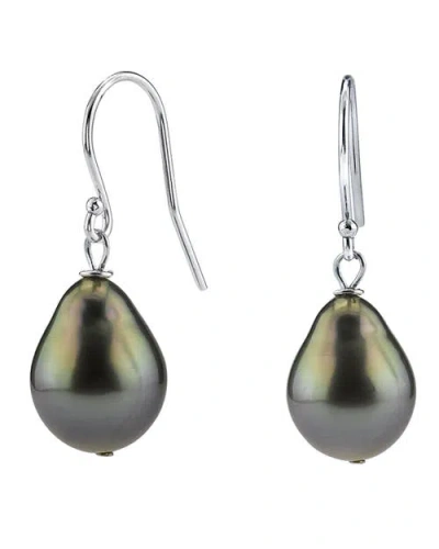 The Pearl Source 14k Gold Tahitian South Sea Teardrop Pearl Dangling Tincup Earrings In White Gold